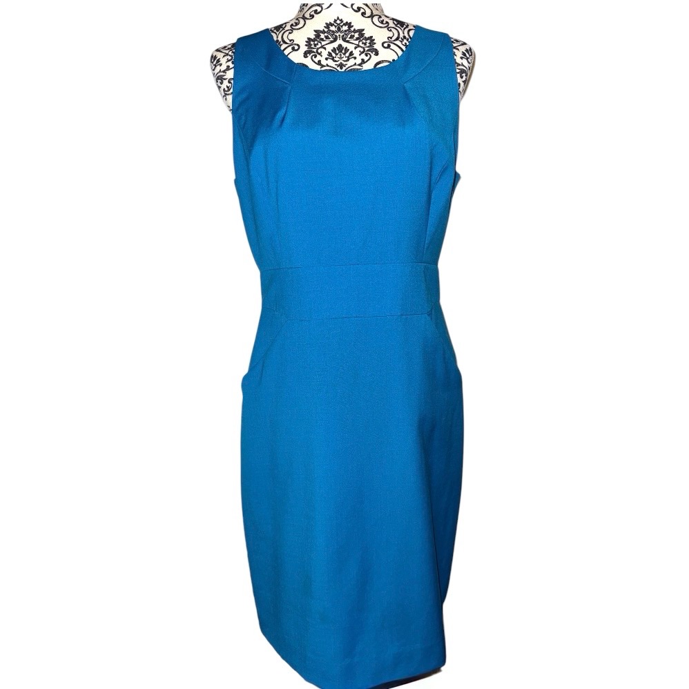 J. Crew Vibrant Blue 100% Wool Sleeveless Sheath Dress With Bilateral Pockets